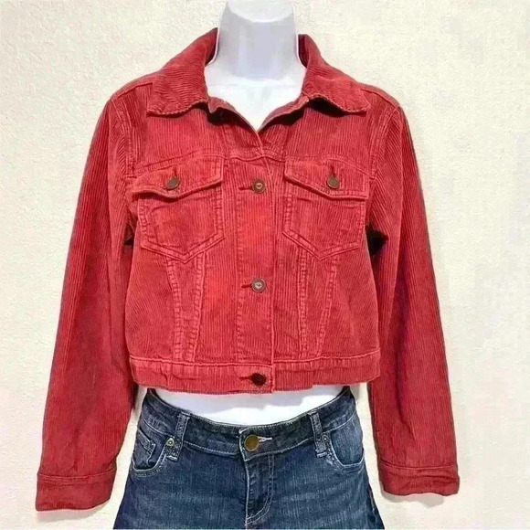 Hollister  Women's Corduroy 100% Cotton Cropped Jacket Wine Red Size M - Picture 1 of 7